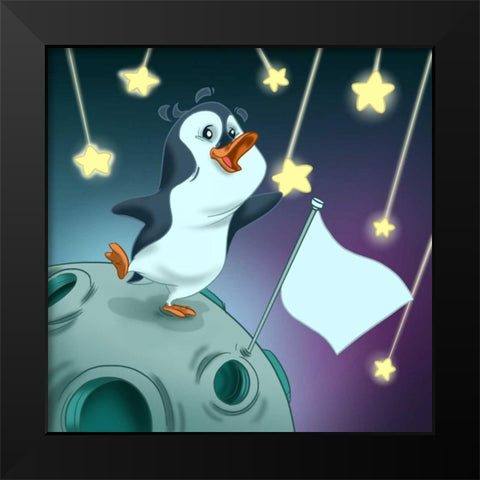 The penguin and the stars Black Modern Wood Framed Art Print by Alvez, A. - Perez, A.