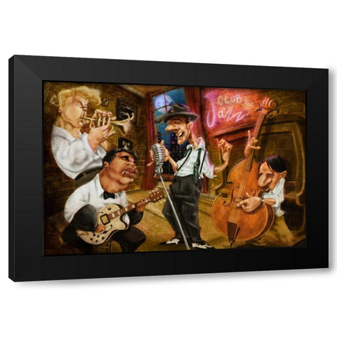 Jazz Club Black Modern Wood Framed Art Print with Double Matting by Alvez, A. - Perez, A.