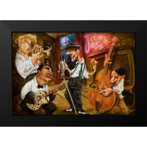 Jazz Club Black Modern Wood Framed Art Print by Alvez, A. - Perez, A.