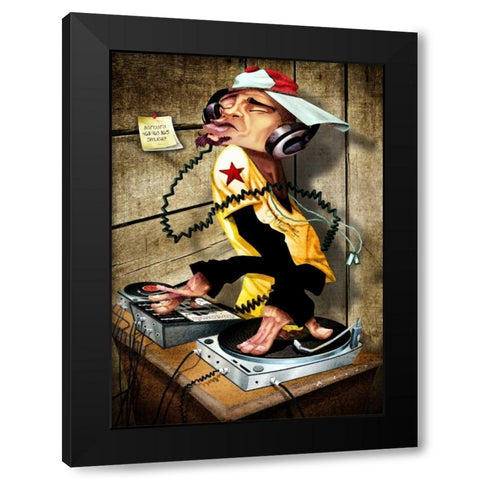 DJ Love Black Modern Wood Framed Art Print by Alvez, A. - Perez, A.