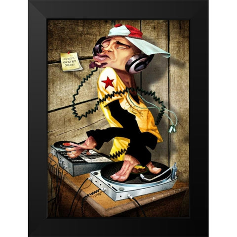 DJ Love Black Modern Wood Framed Art Print by Alvez, A. - Perez, A.