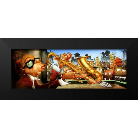On the roof -2 Black Modern Wood Framed Art Print by Alvez, A. - Perez, A.