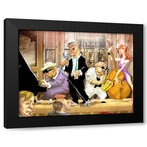 Musicians Jam Session Black Modern Wood Framed Art Print with Double Matting by Alvez, A. - Perez, A.