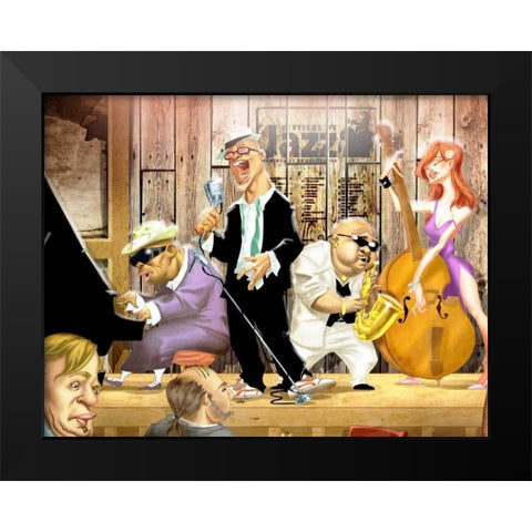 Musicians Jam Session Black Modern Wood Framed Art Print by Alvez, A. - Perez, A.
