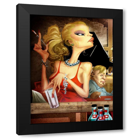 Girl Jam Session Black Modern Wood Framed Art Print with Double Matting by Alvez, A. - Perez, A.