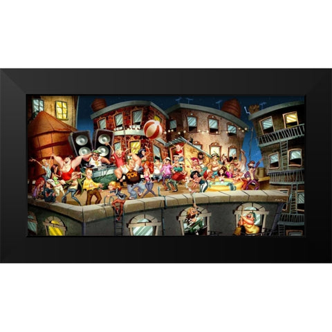Party on the Roof Black Modern Wood Framed Art Print by Alvez, A. - Perez, A.