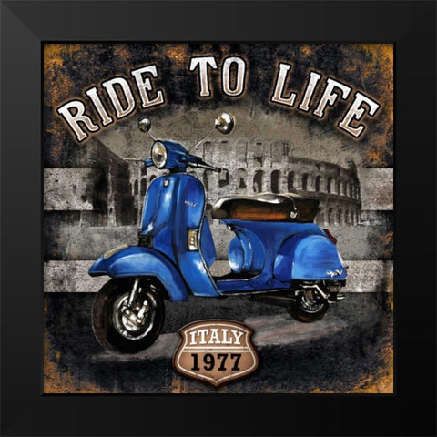 Motorbike 01 Ride to Life Black Modern Wood Framed Art Print by Sola, Bresso