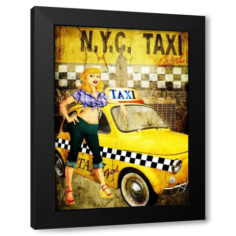 Taxi Girl Black Modern Wood Framed Art Print with Double Matting by Sola, Bresso