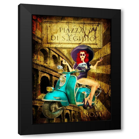 Pin Up Rome Black Modern Wood Framed Art Print by Sola, Bresso