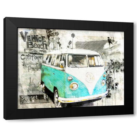 Beach Van - green Black Modern Wood Framed Art Print with Double Matting by Sola, Bresso