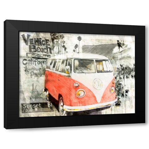 Beach Van - red Black Modern Wood Framed Art Print with Double Matting by Sola, Bresso
