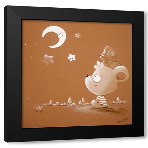 Bear and Moon Black Modern Wood Framed Art Print by Vicedo, Diana