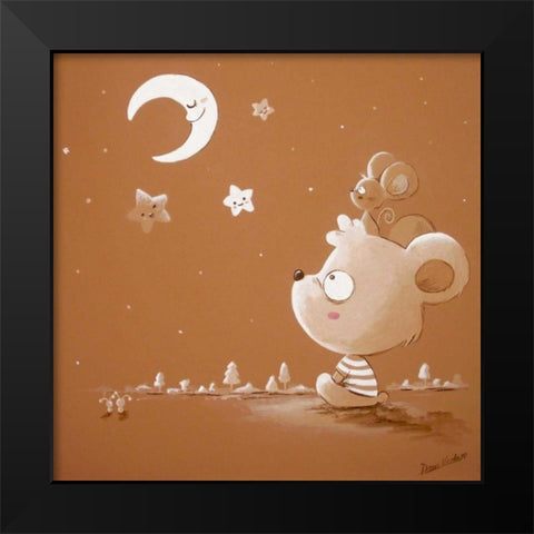 Bear and Moon Black Modern Wood Framed Art Print by Vicedo, Diana