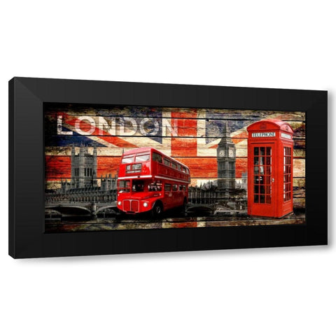 UK Collage 4 Black Modern Wood Framed Art Print with Double Matting by Robins, John H.