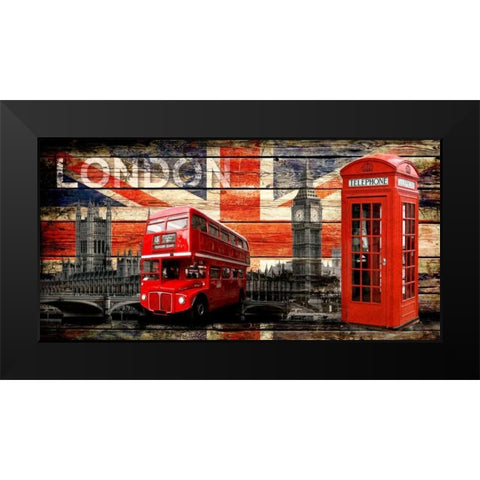 UK Collage 4 Black Modern Wood Framed Art Print by Robins, John H.