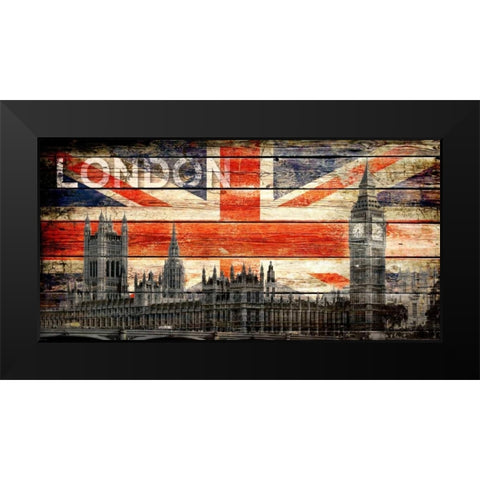 UK Collage 2 Black Modern Wood Framed Art Print by Robins, John H.
