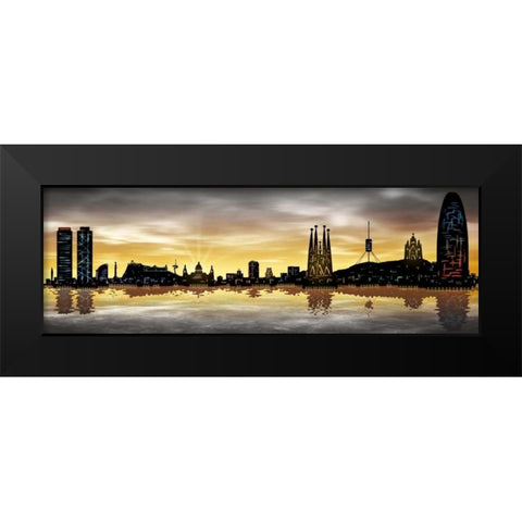 Skyline Barcelona 05 Black Modern Wood Framed Art Print by Ferriz, Jose