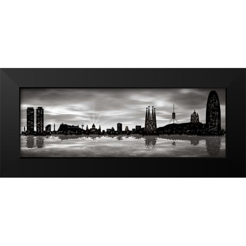 Skyline Barcelona 04 Black Modern Wood Framed Art Print by Ferriz, Jose