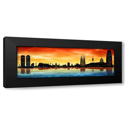 Skyline Barcelona 03 Black Modern Wood Framed Art Print with Double Matting by Ferriz, Jose