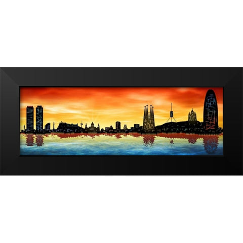 Skyline Barcelona 03 Black Modern Wood Framed Art Print by Ferriz, Jose