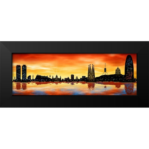 Skyline Barcelona 02 Black Modern Wood Framed Art Print by Ferriz, Jose