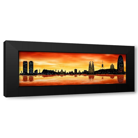 Skyline Barcelona 01 Black Modern Wood Framed Art Print by Ferriz, Jose