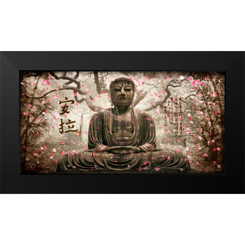 Buddha in tree silver Black Modern Wood Framed Art Print by Ferriz, Jose