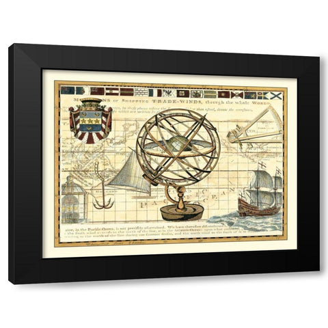 Nautical Map I Black Modern Wood Framed Art Print with Double Matting by Bookman, D.