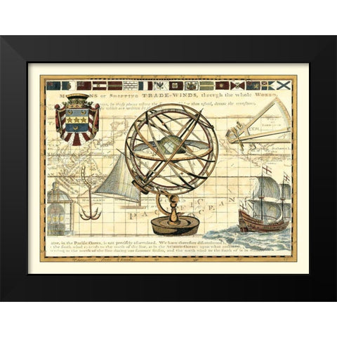Nautical Map I Black Modern Wood Framed Art Print by Bookman, D.