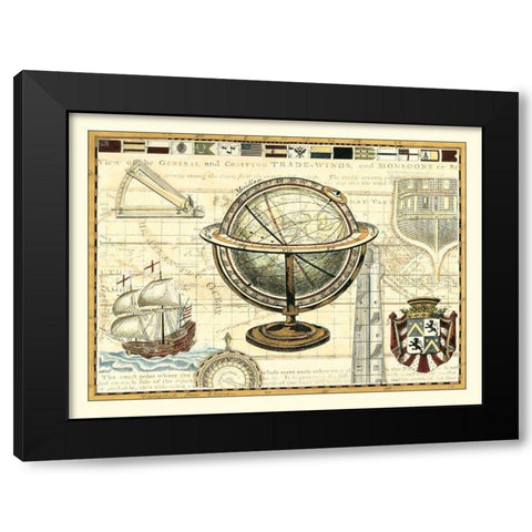 Nautical Map II Black Modern Wood Framed Art Print with Double Matting by Bookman, D.