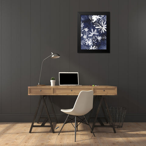 Indigo Floral Gesture II Black Modern Wood Framed Art Print by Vess, June Erica