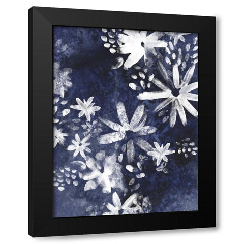 Indigo Floral Gesture II Black Modern Wood Framed Art Print by Vess, June Erica