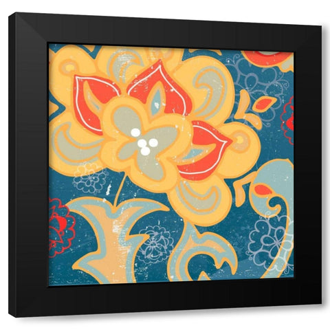 Paisley Blossom Red I Black Modern Wood Framed Art Print by Mark, Leslie