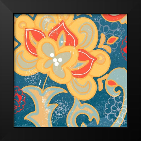 Paisley Blossom Red I Black Modern Wood Framed Art Print by Mark, Leslie