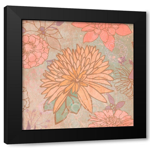 Floral Punch II Black Modern Wood Framed Art Print with Double Matting by Mark, Leslie