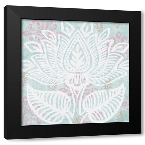 Block Print Lotus II Black Modern Wood Framed Art Print with Double Matting by Mark, Leslie
