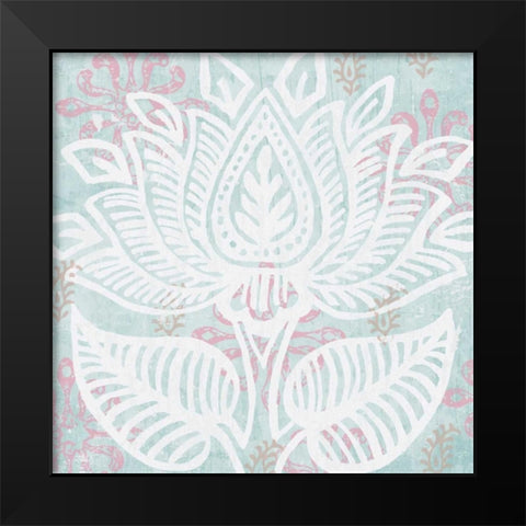 Block Print Lotus II Black Modern Wood Framed Art Print by Mark, Leslie