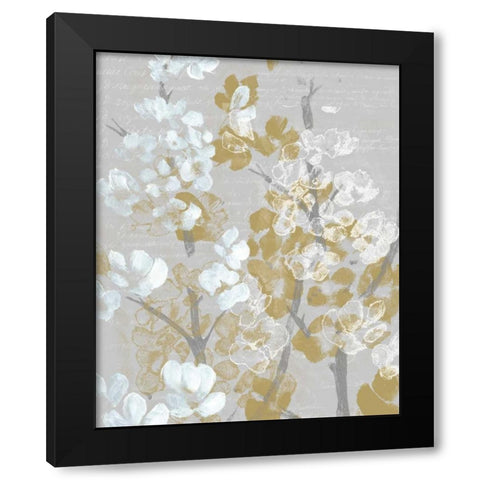 Mustard on Grey Blooms I Black Modern Wood Framed Art Print with Double Matting by Goldberger, Jennifer