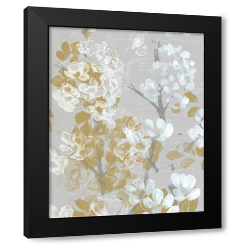 Mustard on Grey Blooms II Black Modern Wood Framed Art Print by Goldberger, Jennifer