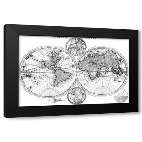 Custom World Map Blueprint Black Modern Wood Framed Art Print by Studio W