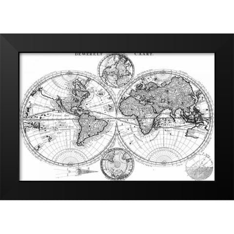 Custom World Map Blueprint Black Modern Wood Framed Art Print by Studio W