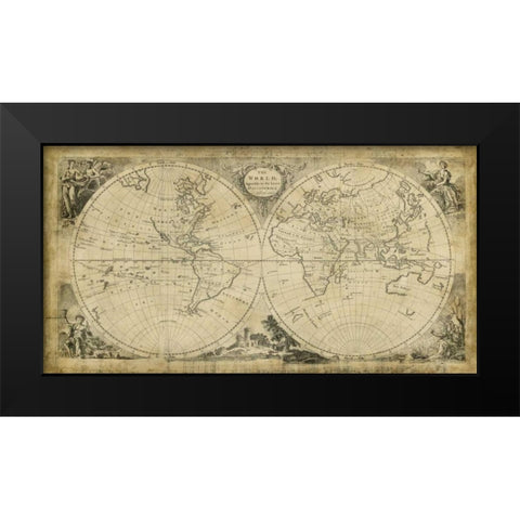 World Discoveries Map Black Modern Wood Framed Art Print by Jeffreys, T.