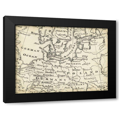 Map of Europe Grid V Black Modern Wood Framed Art Print by Jeffreys, T.