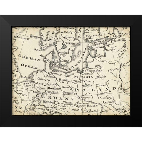Map of Europe Grid V Black Modern Wood Framed Art Print by Jeffreys, T.