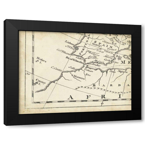 Map of Europe Grid VII Black Modern Wood Framed Art Print with Double Matting by Jeffreys, T.