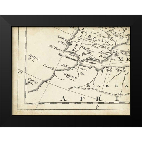 Map of Europe Grid VII Black Modern Wood Framed Art Print by Jeffreys, T.