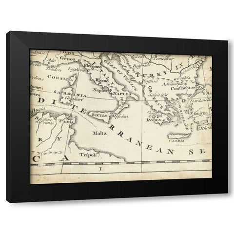 Map of Europe Grid VIII Black Modern Wood Framed Art Print with Double Matting by Jeffreys, T.