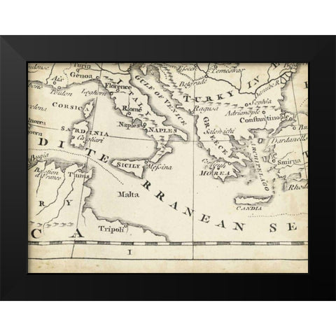 Map of Europe Grid VIII Black Modern Wood Framed Art Print by Jeffreys, T.