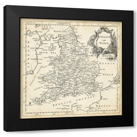 Map of England and Wales Black Modern Wood Framed Art Print with Double Matting by Jeffreys, T.