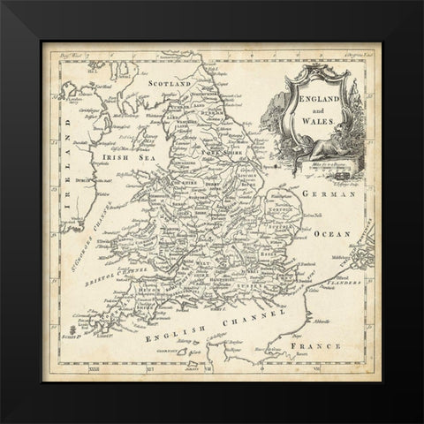 Map of England and Wales Black Modern Wood Framed Art Print by Jeffreys, T.